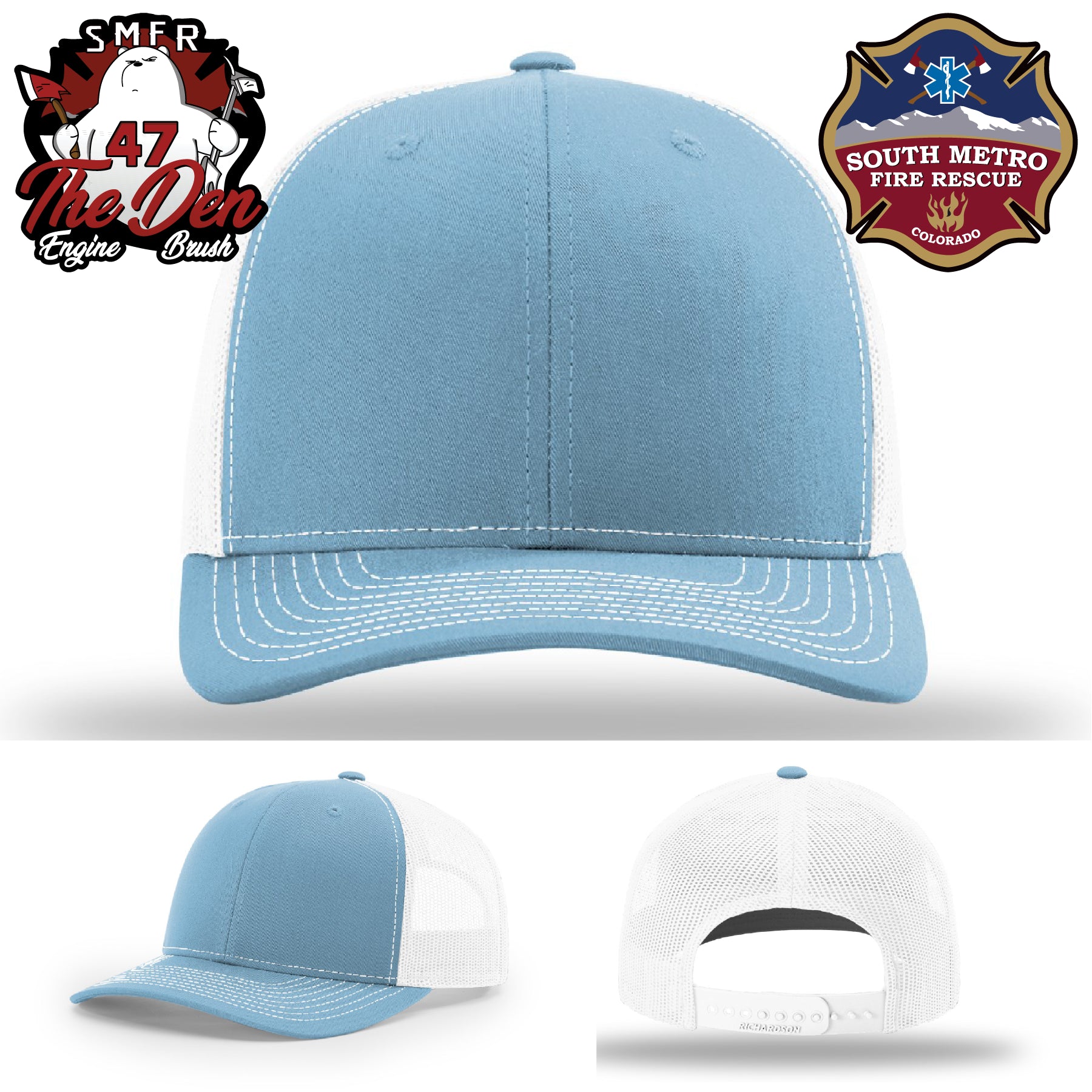 Custom leather patch firefighter hat with South Metro Fire Rescue logo