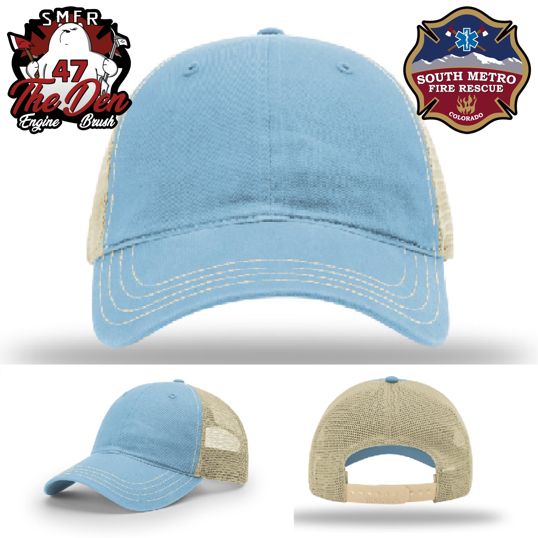 Fireground ready South Metro Fire Rescue firefighter leather patch hat