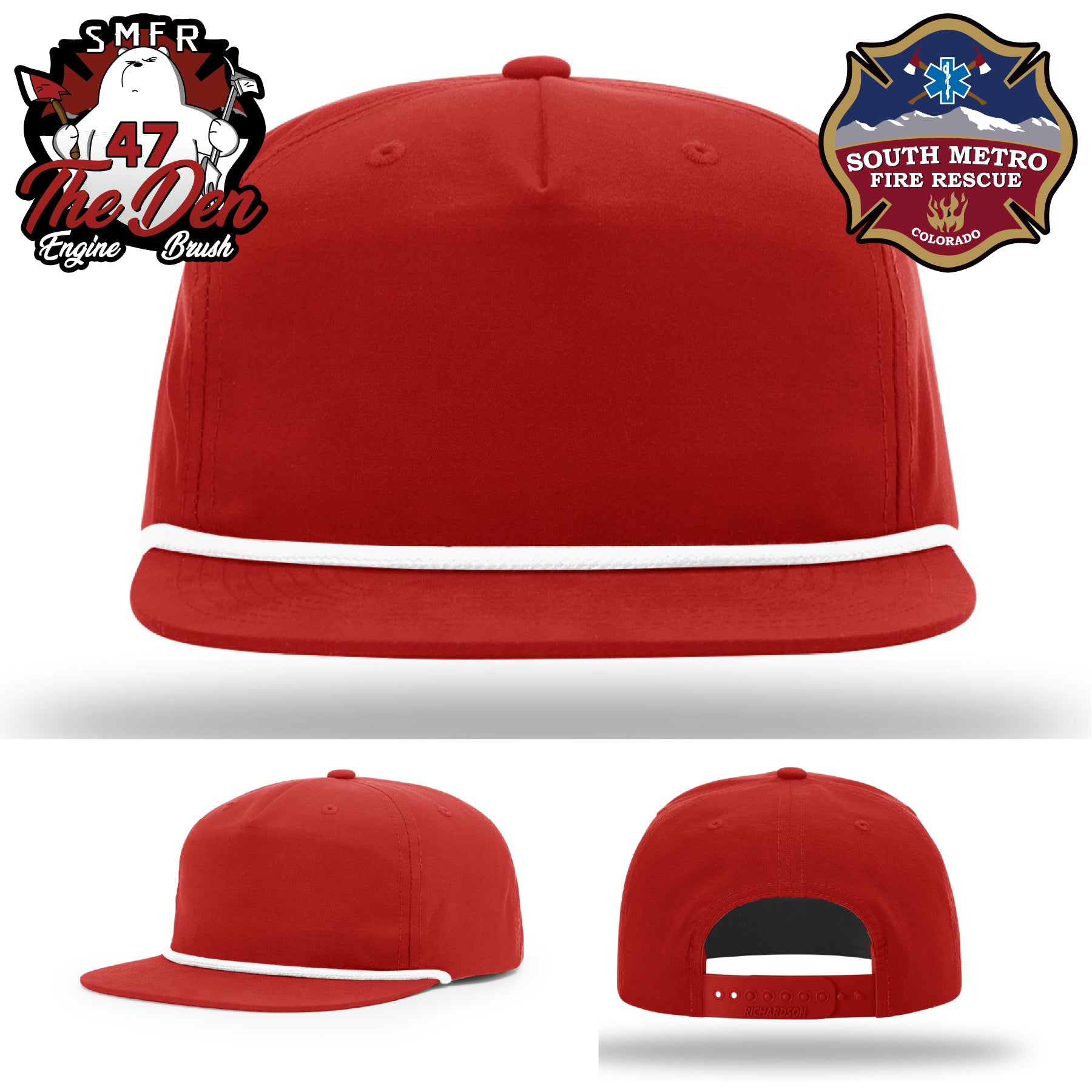 Custom South Metro Fire Rescue firefighter gear hat with leather patch