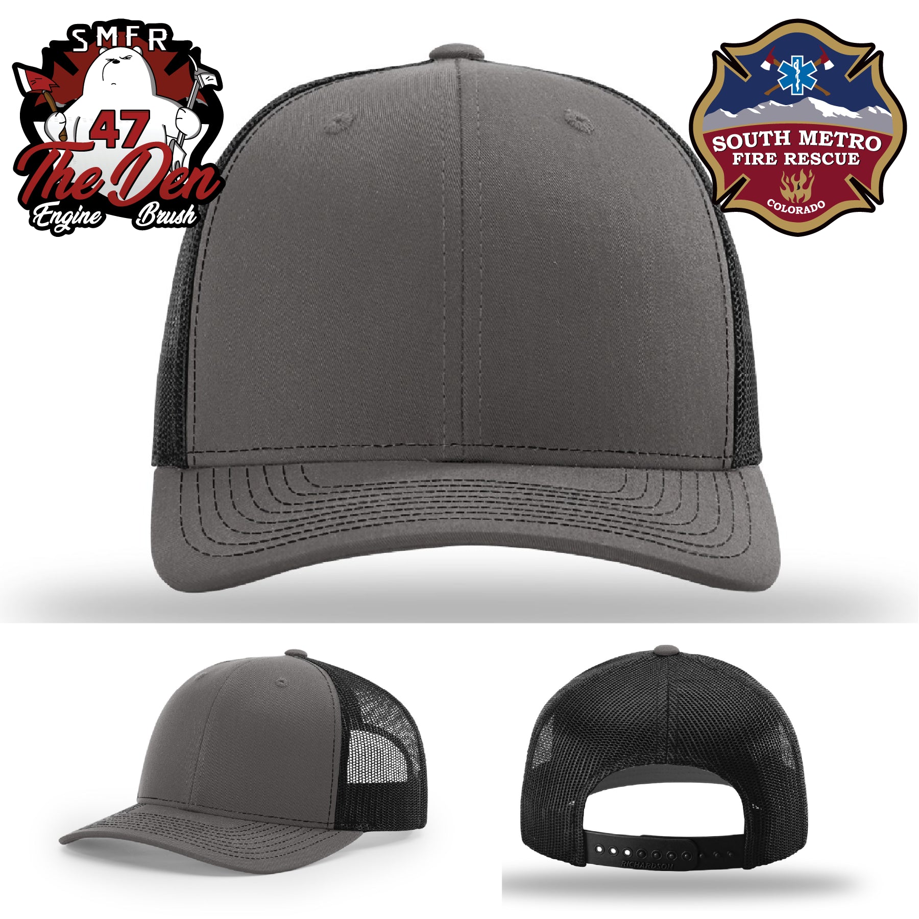 Firefighter hat with South Metro Fire Rescue emblem in leather