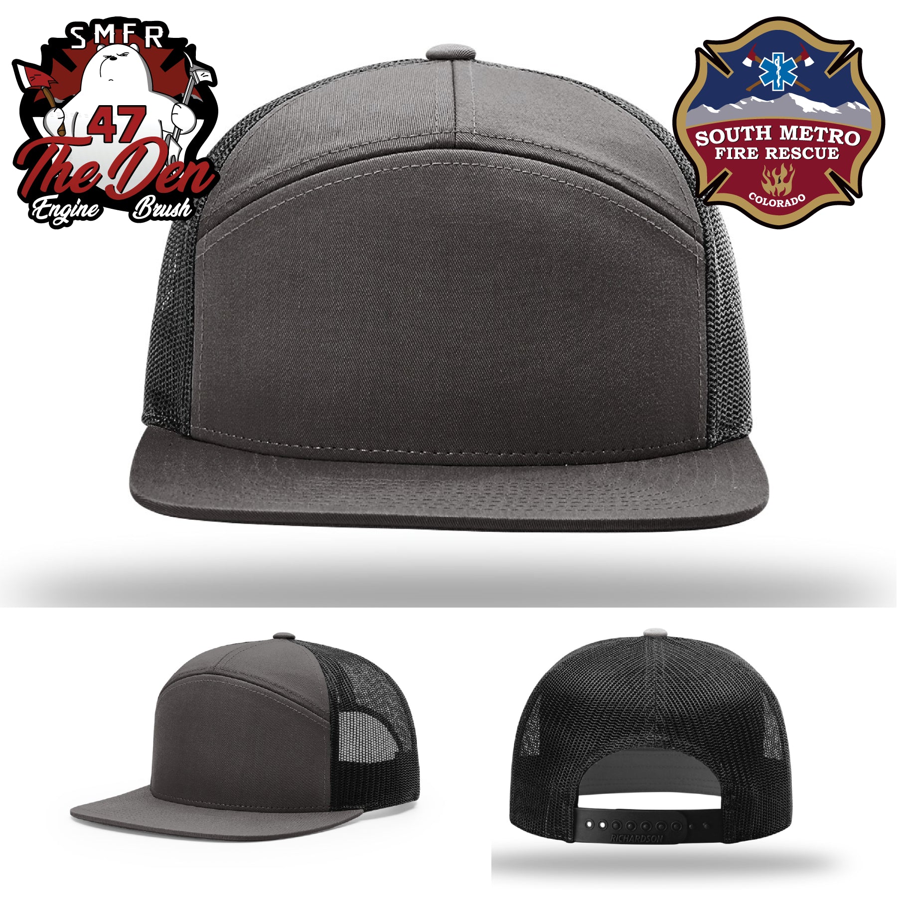 Rugged firefighter hat featuring South Metro Fire Rescue logo patch