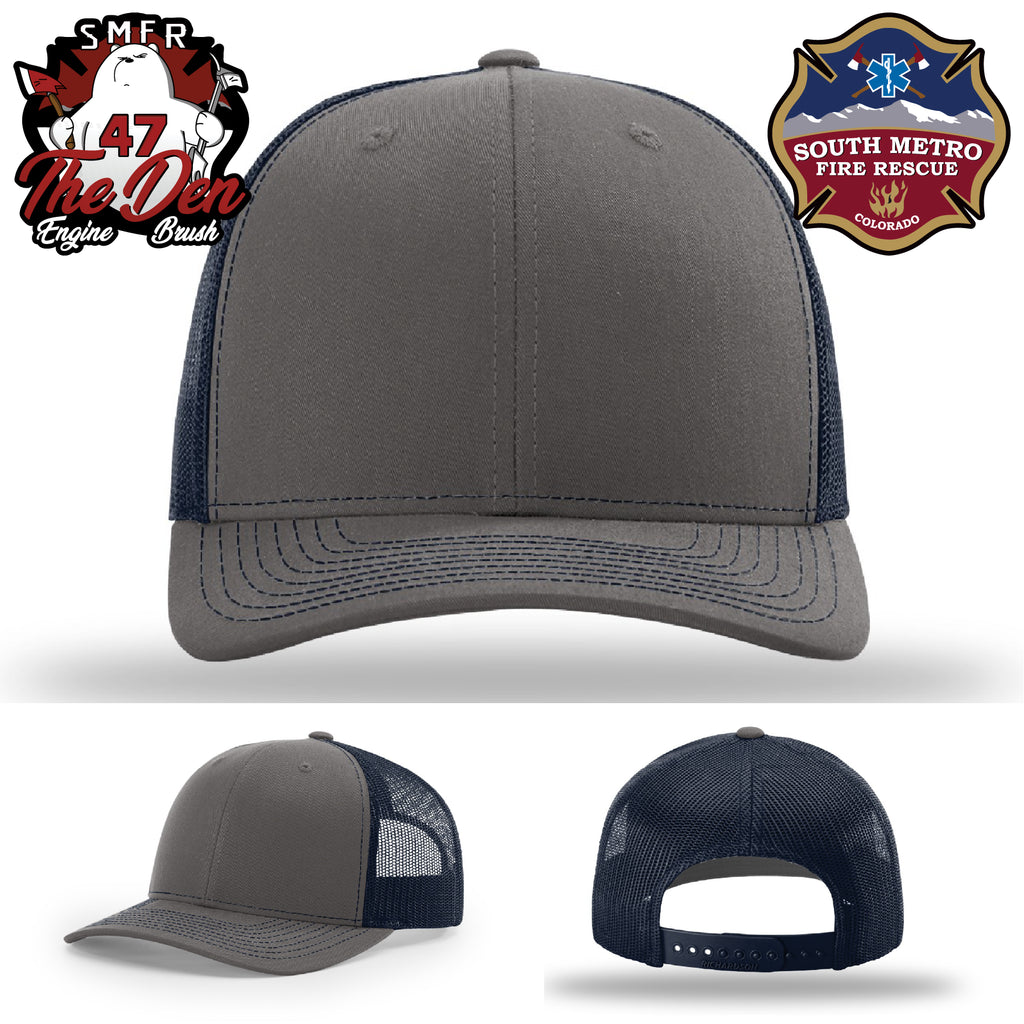 Custom firefighter hat with South Metro Fire Rescue leather patch logo