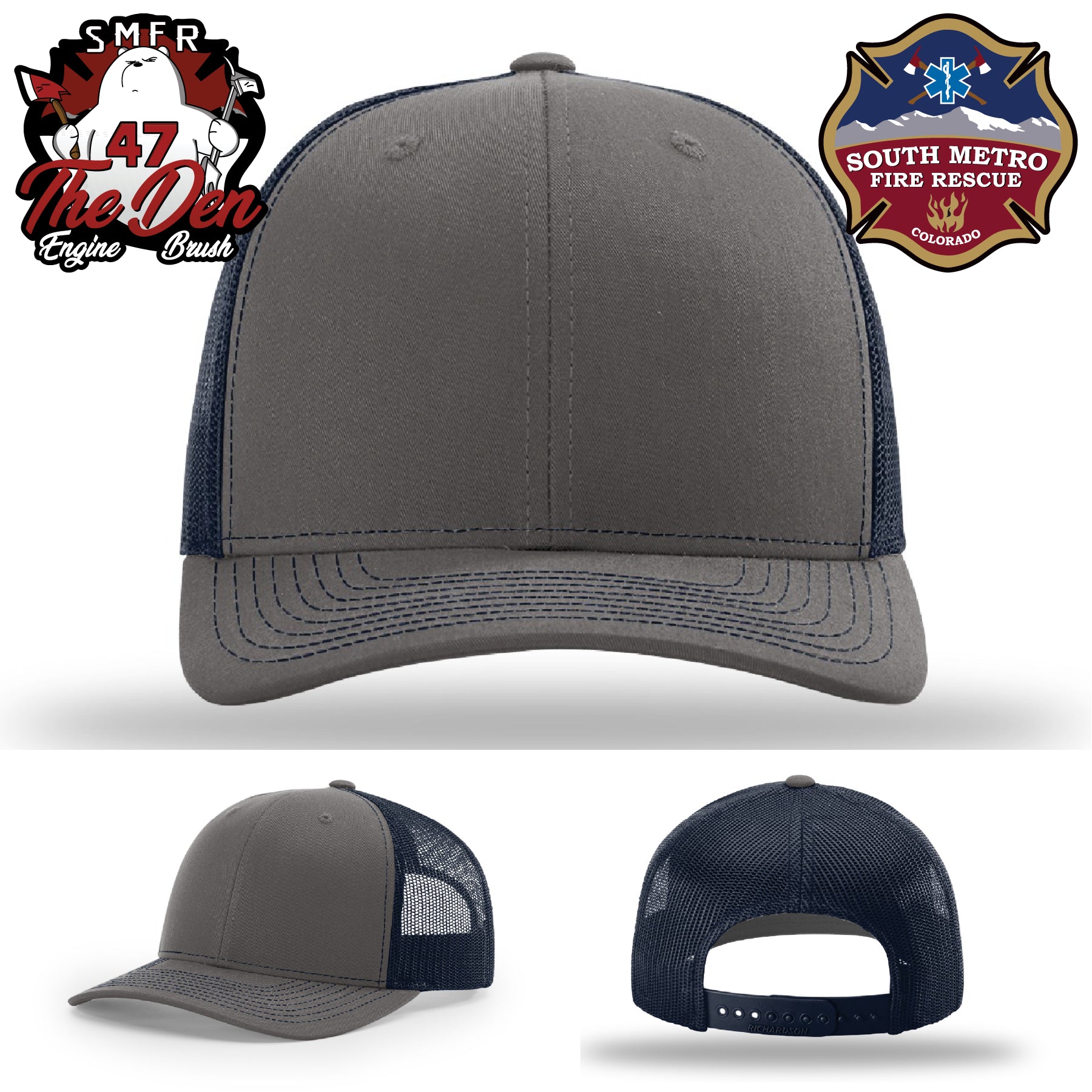 Custom firefighter hat with South Metro Fire Rescue leather patch logo