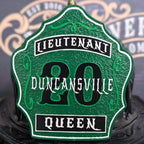 Leather Deuce firefighter helmet shield custom design