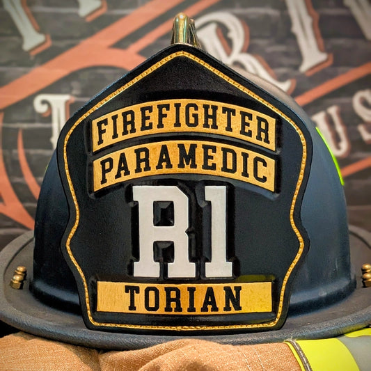 Three rocker custom helmet shield in leather