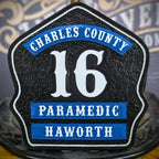 Firefighter custom helmet shield three rocker design