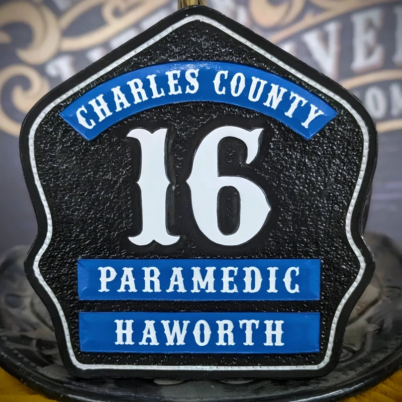 Firefighter custom helmet shield three rocker design