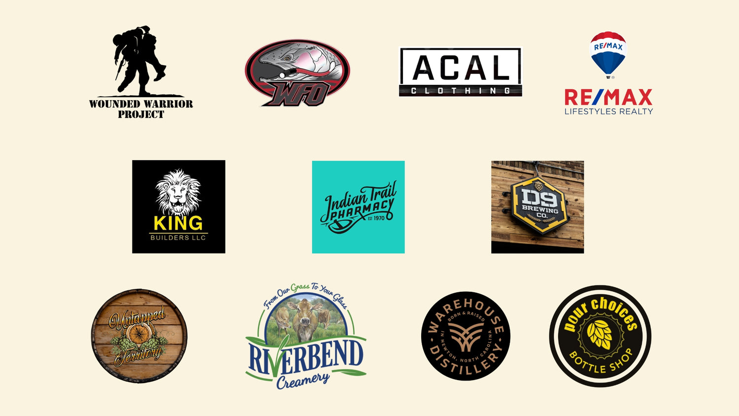 Logos of businesses and organizations that partner with Little River Customs for wholesale Richardson hats