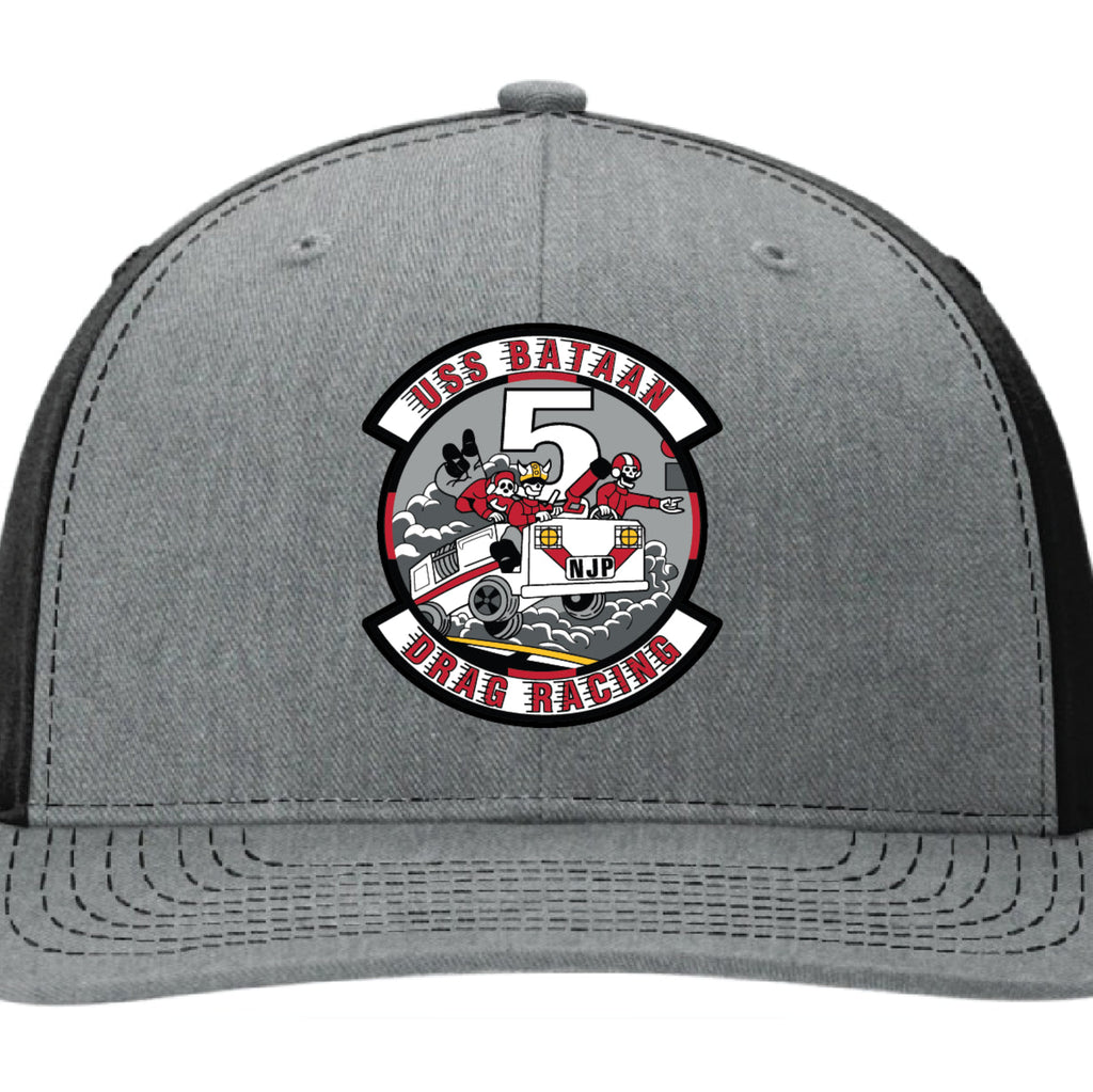 USS Bataan leather patch hat with Crash Crew design