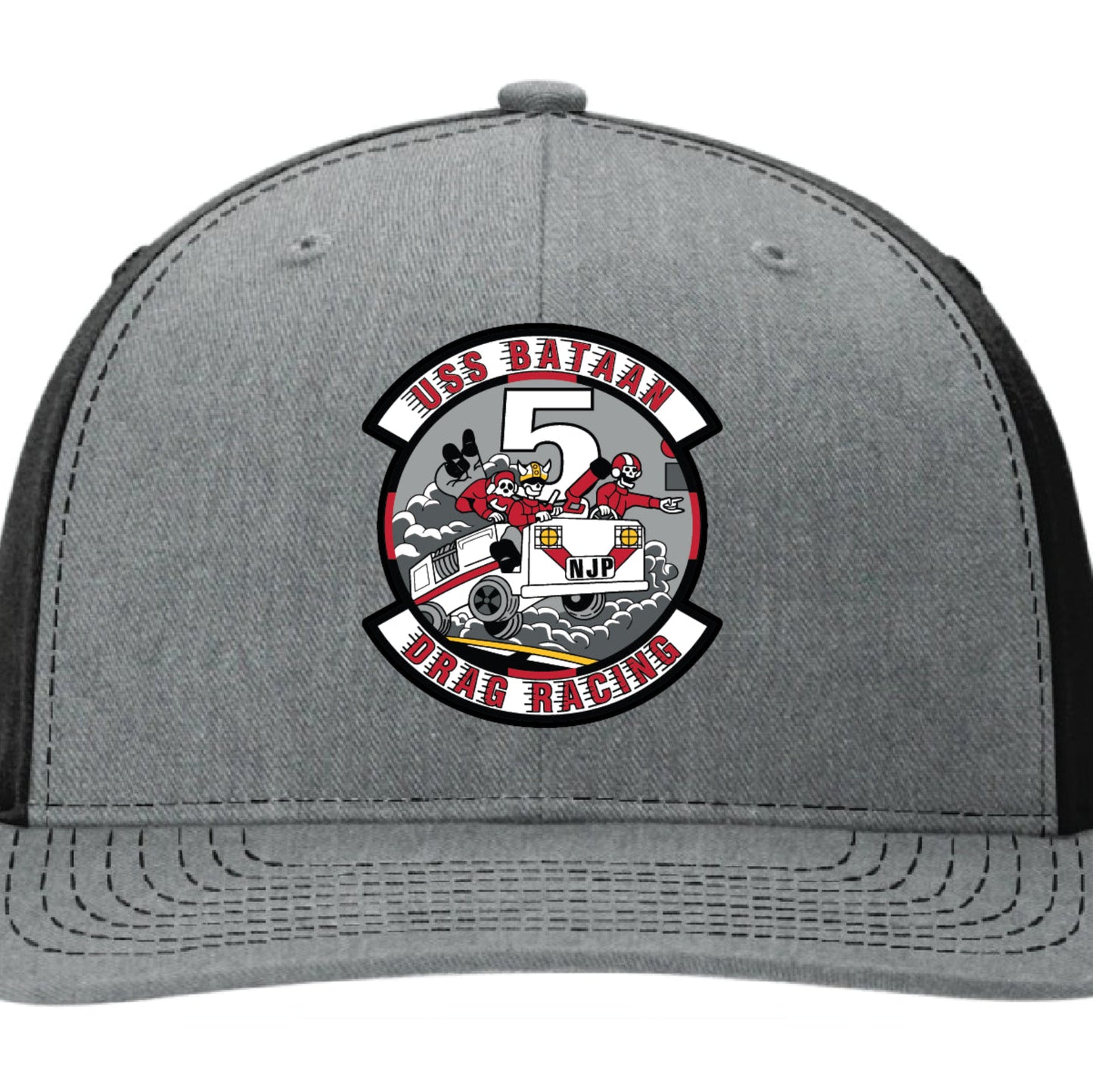 USS Bataan leather patch hat with Crash Crew design