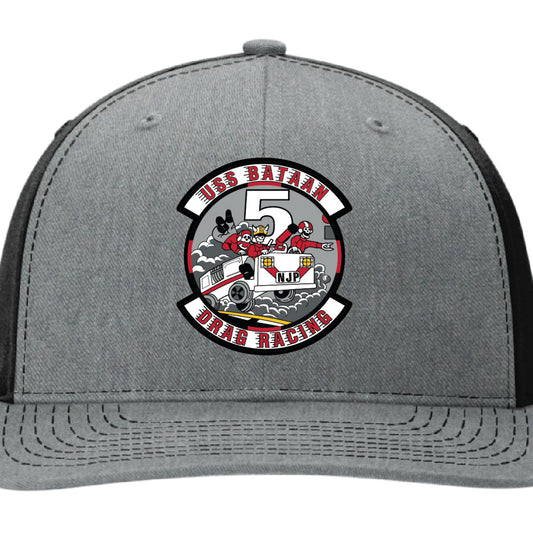 USS Bataan leather patch hat with Crash Crew design