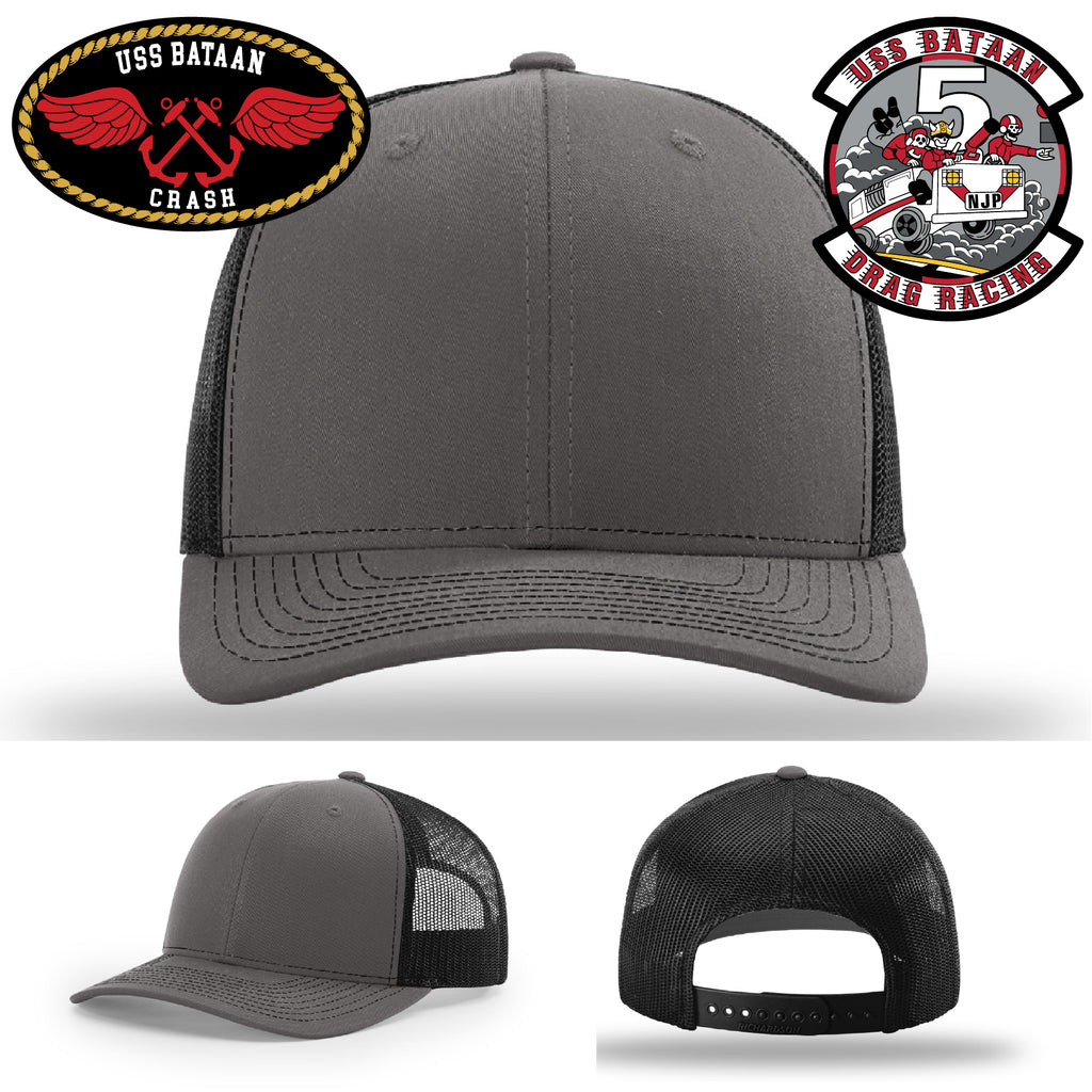 USS Bataan custom leather hat with Crash Crew rate patch