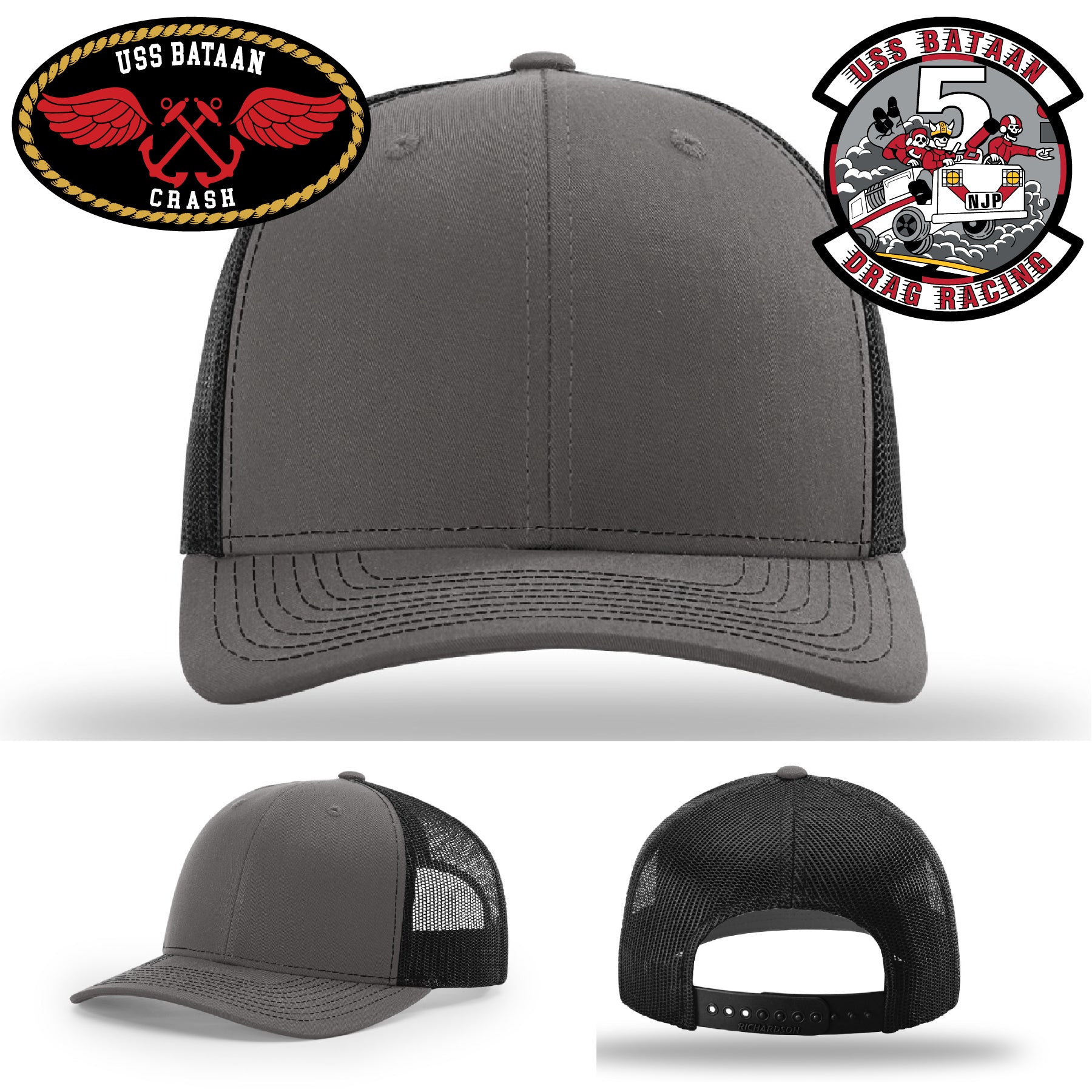 USS Bataan custom leather hat with Crash Crew rate patch