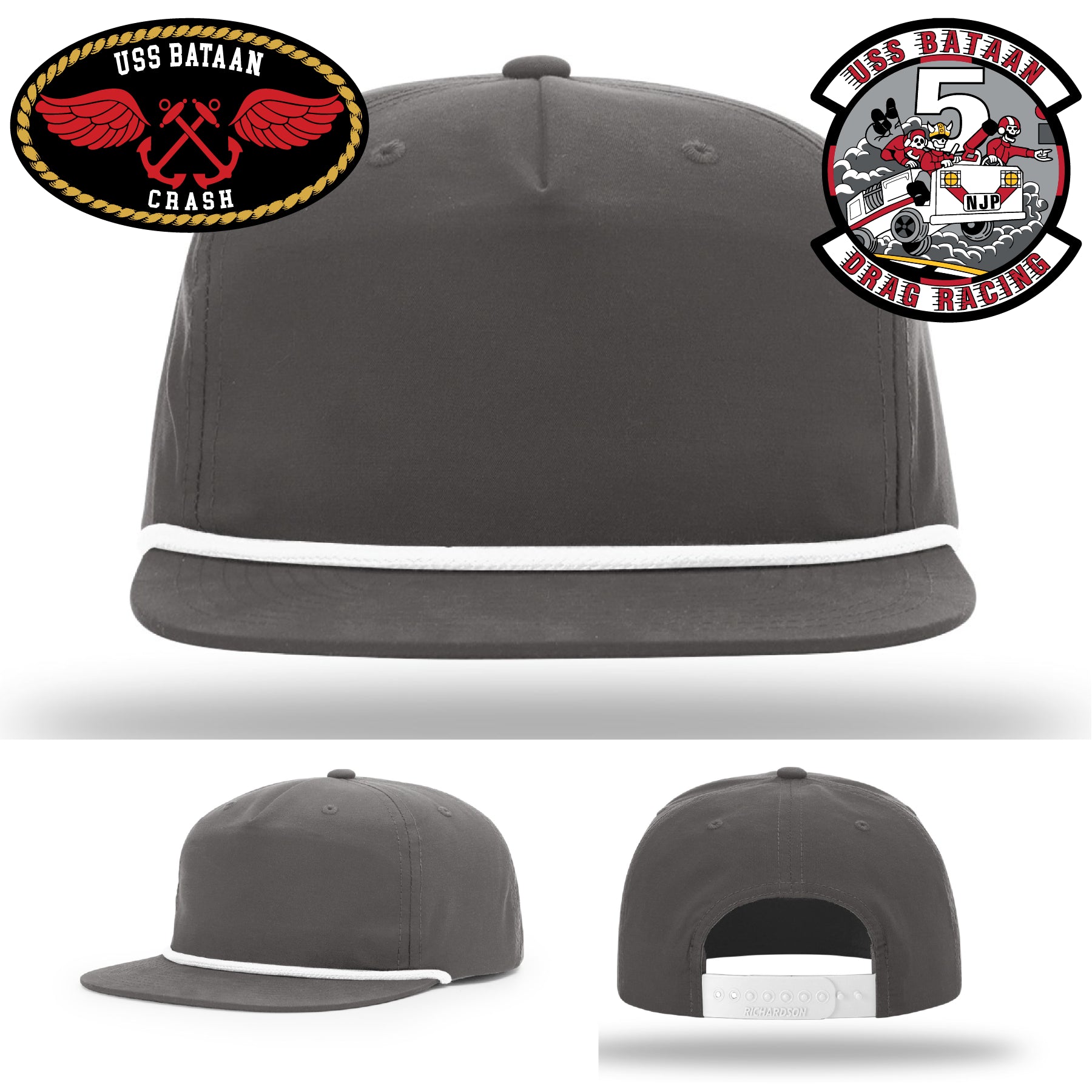 USS Bataan military hat with authentic leather patch