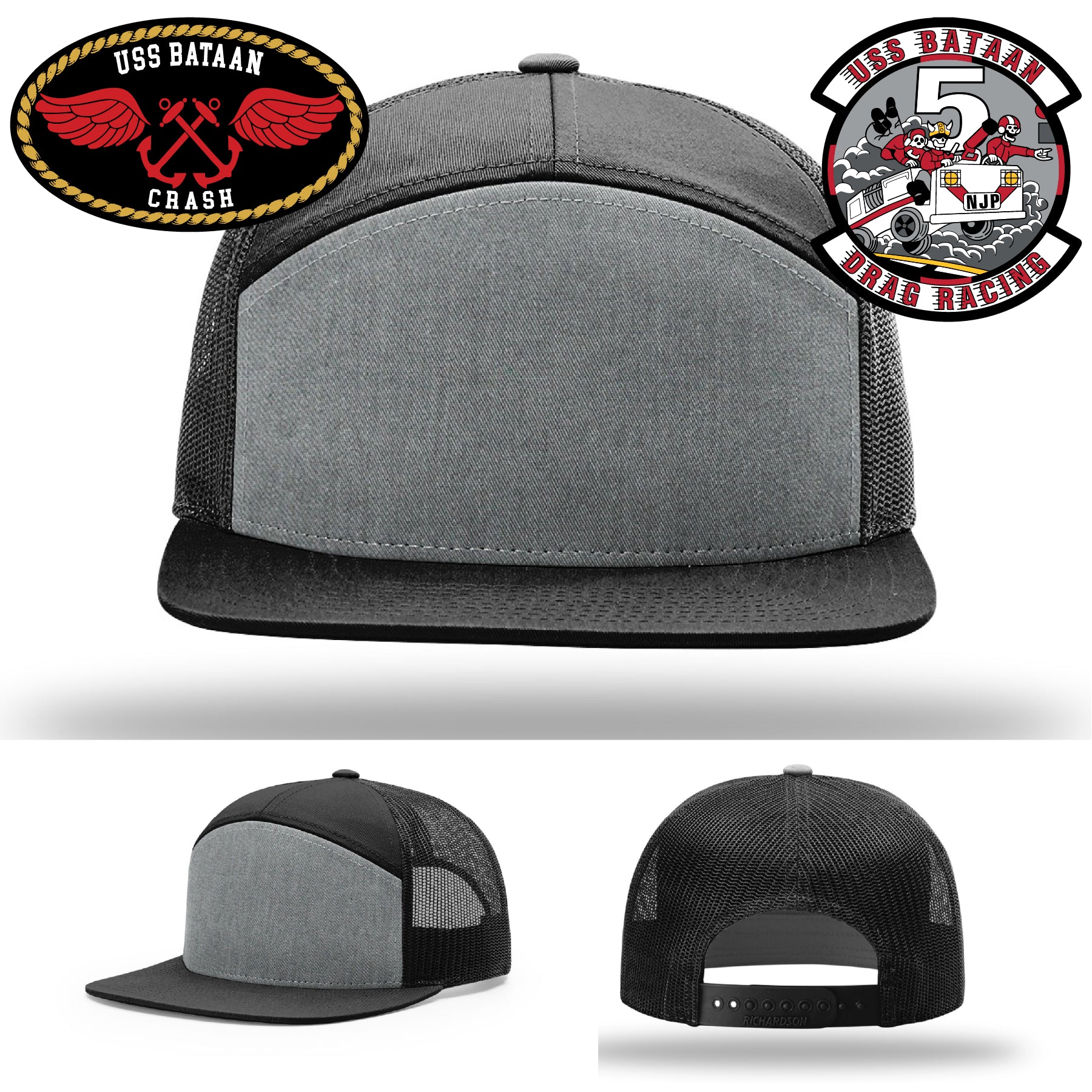 USS Bataan Drag Racer design leather patch hat