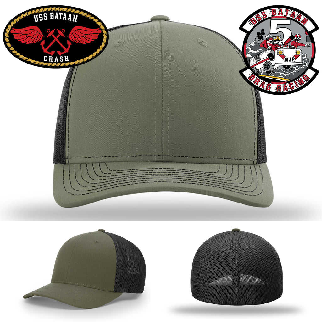 Custom USS Bataan Crash Crew leather patch hat