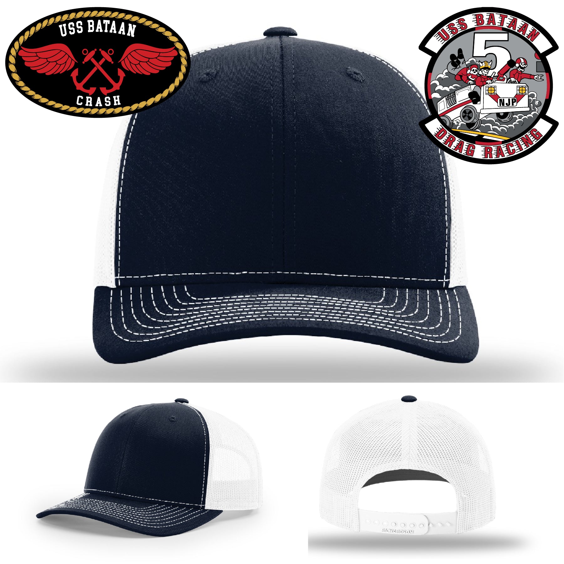 USS Bataan Crash Crew hat with bold leather artwork