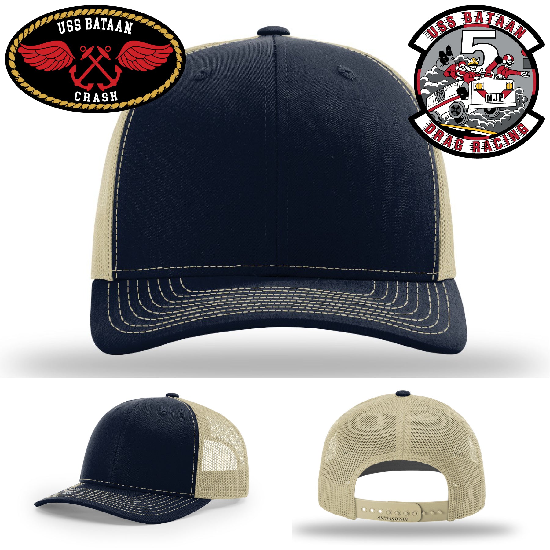 USS Bataan Navy hat with Crash Crew leather patch