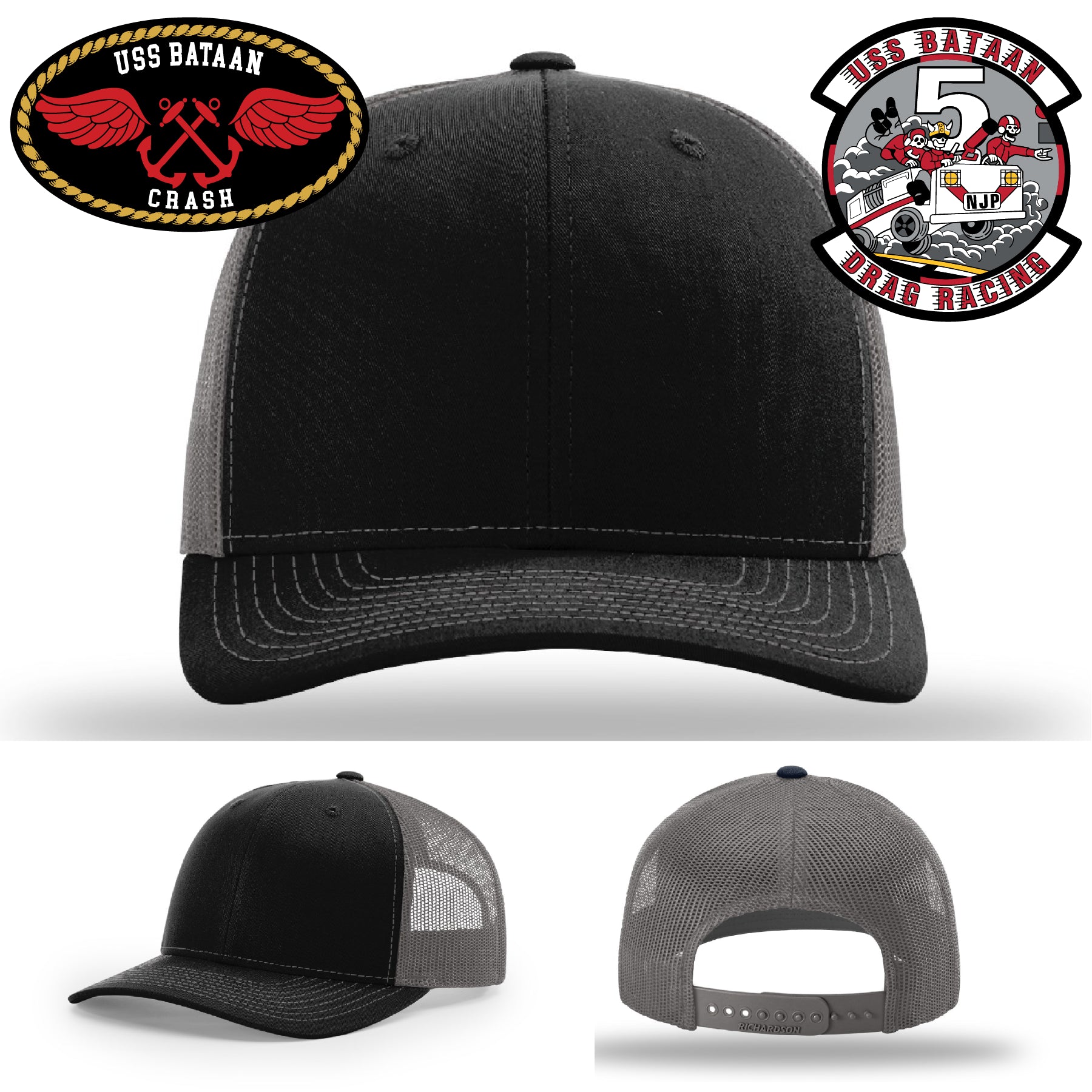 Military style USS Bataan hat with Crash Crew artwork