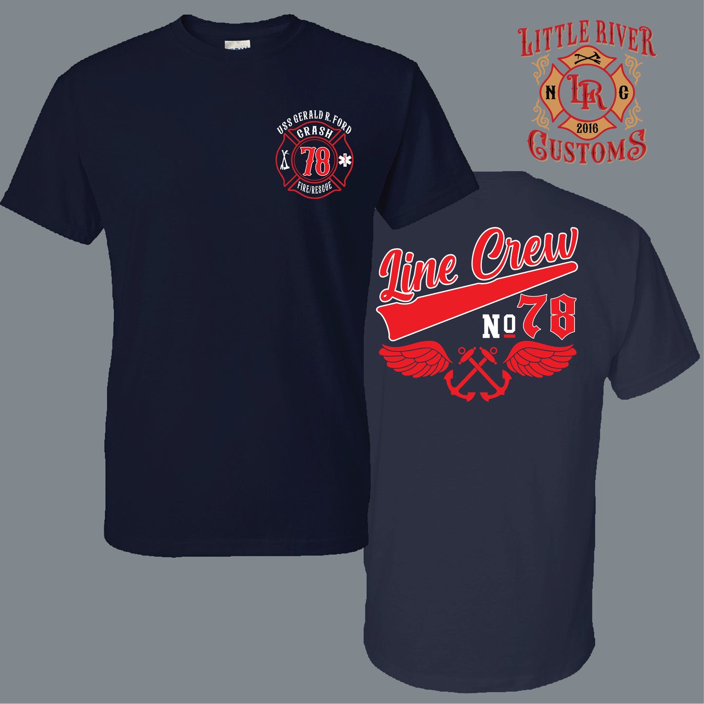 USS Gerald R Ford Engine 78 and Line Crew firefighter shirt