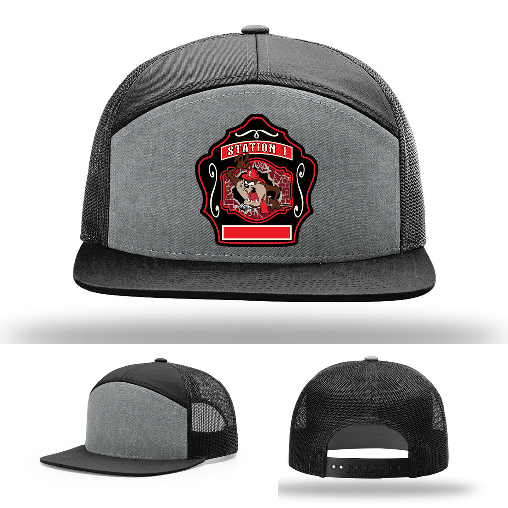 Custom leather firefighter hat honoring Western Taney Station 1
