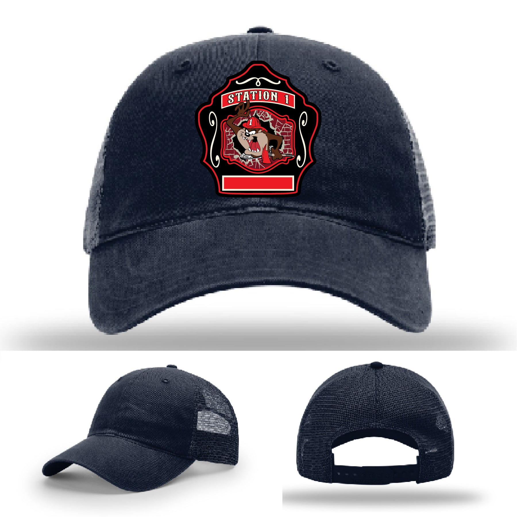 Western Taney Station 1 firefighter cap with leather patch detail