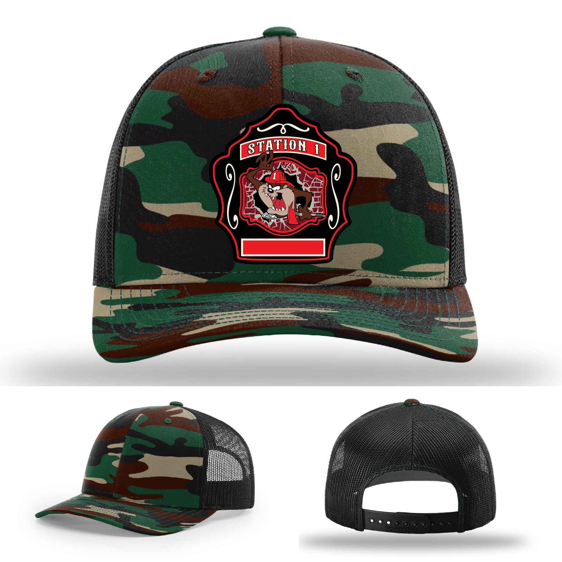 Firefighter leather patch hat honoring Western Taney Station 1