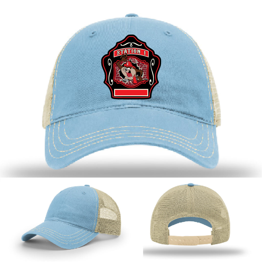 Western Taney firehouse Station 1 hat with custom leather patch
