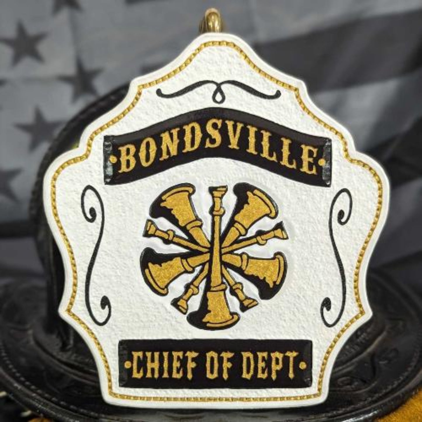 Clean white firefighter helmet shield with blank center panel and subtle raised border.