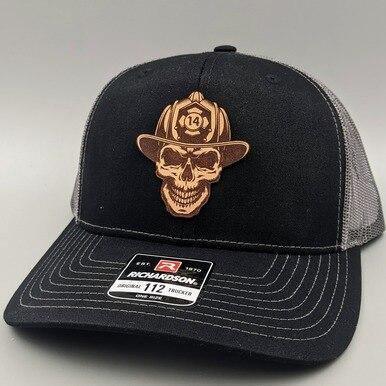 Custom firefighter hats with leather patch on Richardson 112 for your fire department
