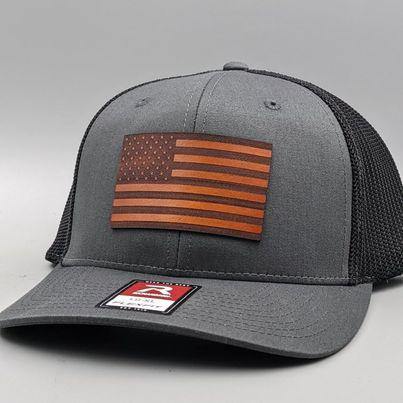 Old Glory - LittleRiverCustomsUSA leather patch hat. Richardson US flag patch, Leather Flag patch hat, Custom leather patch hats. Custom Richardson hats.