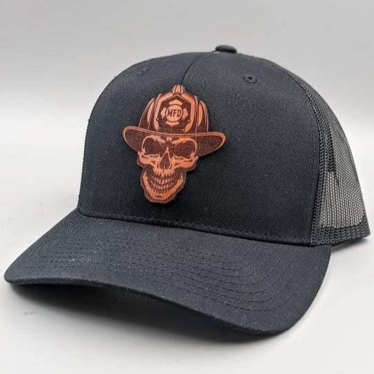 Custom firefighter hats with leather patch on Richardson 112 for your fire department