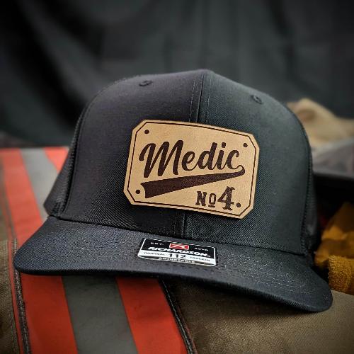 Custom firefighter hats with leather patch on Richardson 112 for your fire department