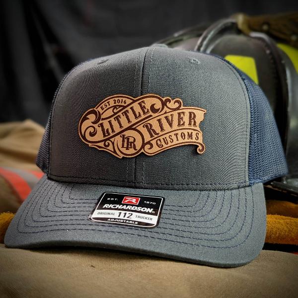 Custom firefighter hats with leather patch on Richardson 112 for your fire department